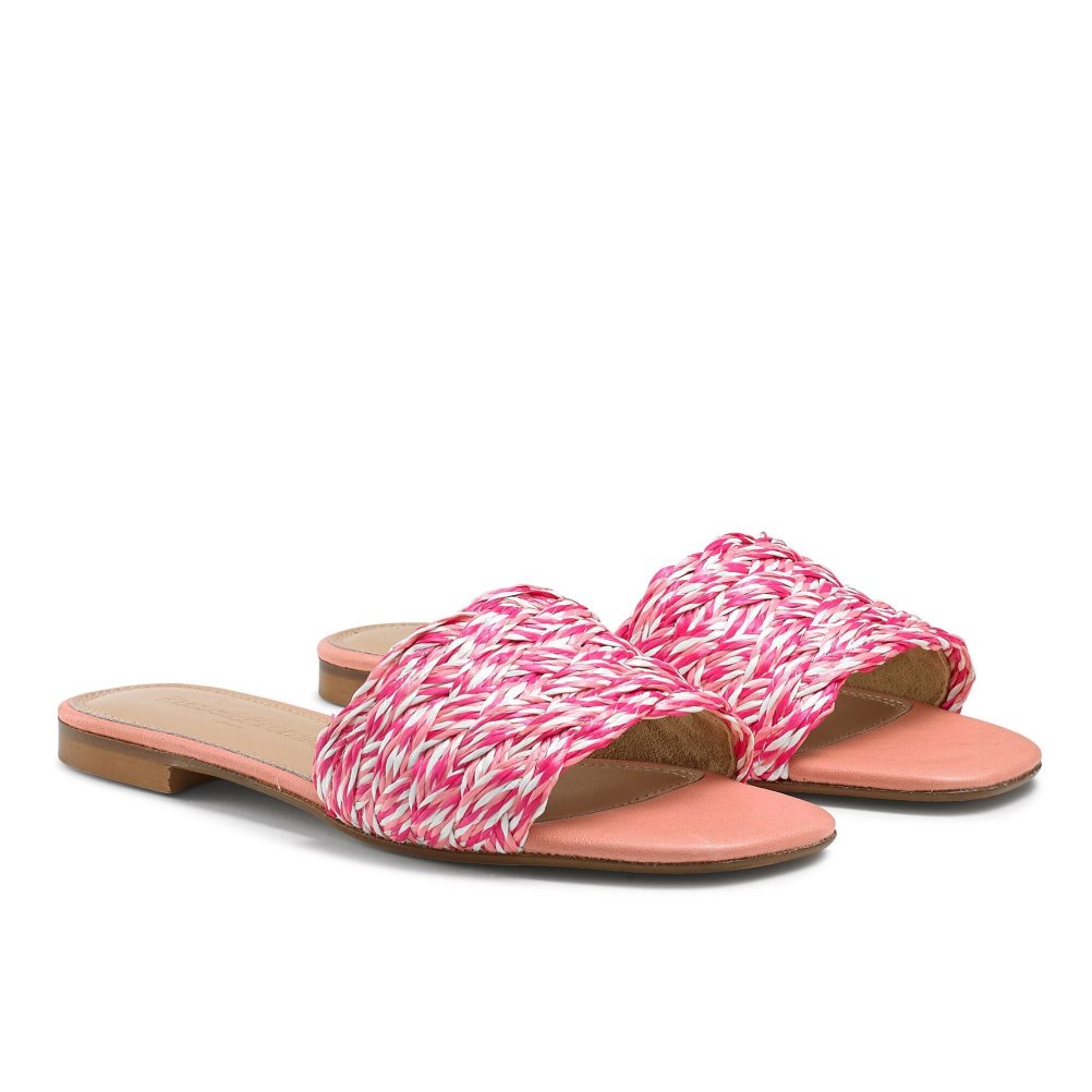 Pink Russell And Bromley Kiss You Raffia Women's Flat Sandals | CA-6983Q