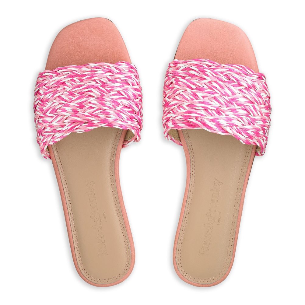 Pink Russell And Bromley Kiss You Raffia Women's Flat Sandals | CA-6983Q