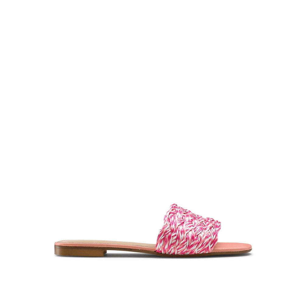 Pink Russell And Bromley Kiss You Raffia Women\'s Flat Sandals | CA-6983Q