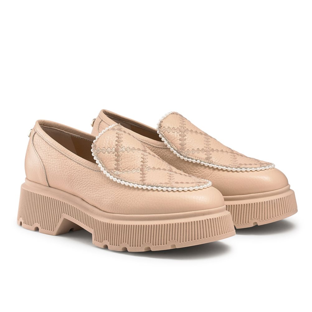 Pink Russell And Bromley Patchwork Chunky Pearl Women's Loafers | CA-4126S