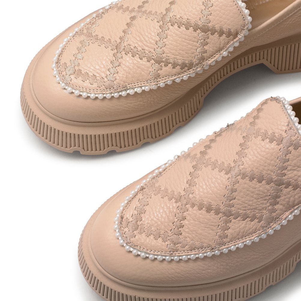 Pink Russell And Bromley Patchwork Chunky Pearl Women's Loafers | CA-4126S