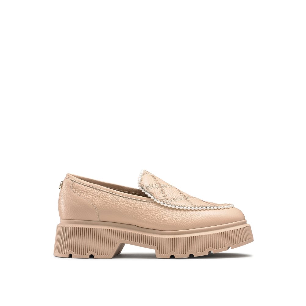 Pink Russell And Bromley Patchwork Chunky Pearl Women\'s Loafers | CA-4126S