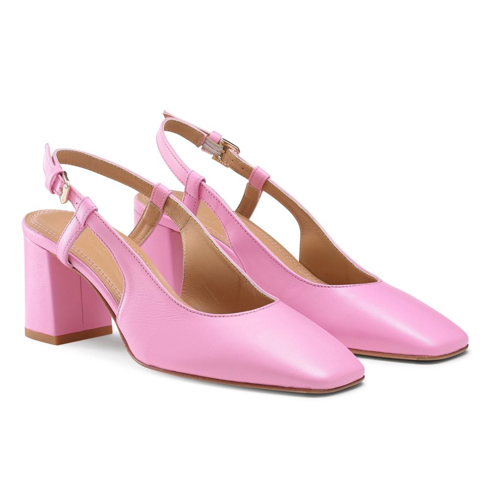 Pink Russell And Bromley Sugar Pie Slingback Block Women's Heels | CA-0518U