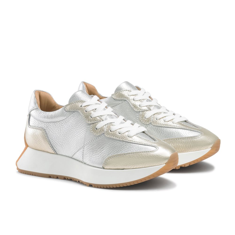 Silver / Gold Russell And Bromley Hourglass Flared Sole Women's Sneakers | CA-8465M