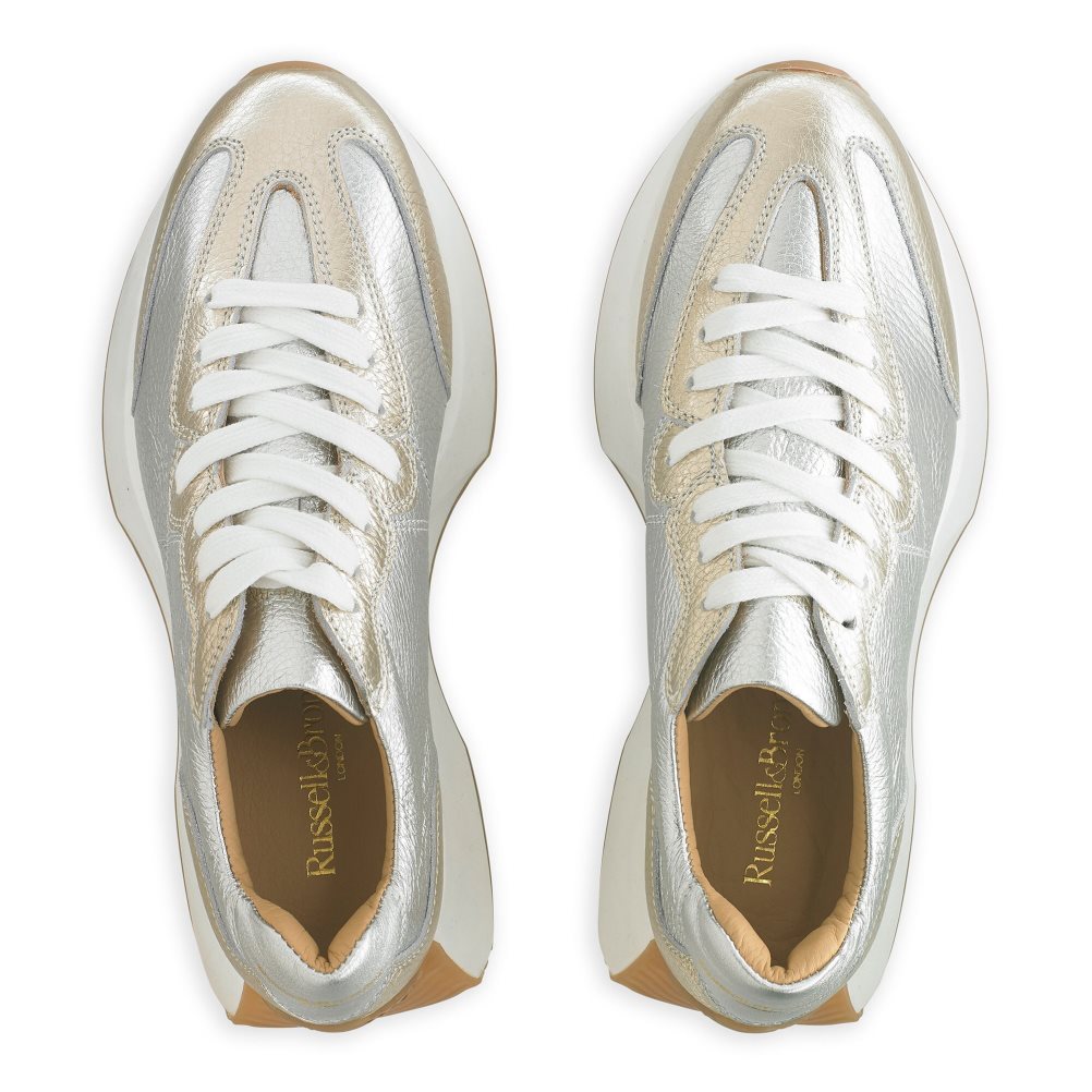 Silver / Gold Russell And Bromley Hourglass Flared Sole Women's Sneakers | CA-8465M