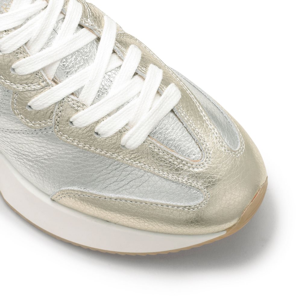 Silver / Gold Russell And Bromley Hourglass Flared Sole Women's Sneakers | CA-8465M