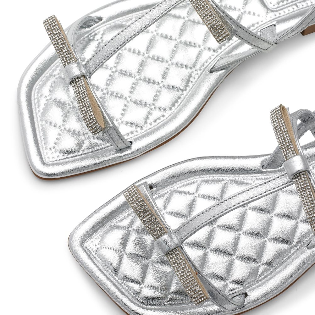 Silver Russell And Bromley Beau Beau Double Bow Women's Flat Sandals | CA-9402J