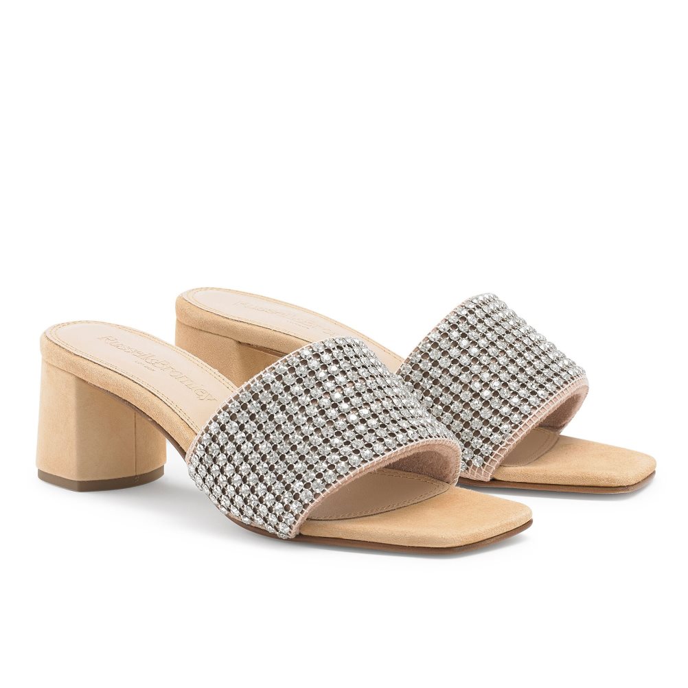 Silver Russell And Bromley Blingbloc Diamante Block Women's Mules | CA-6253I