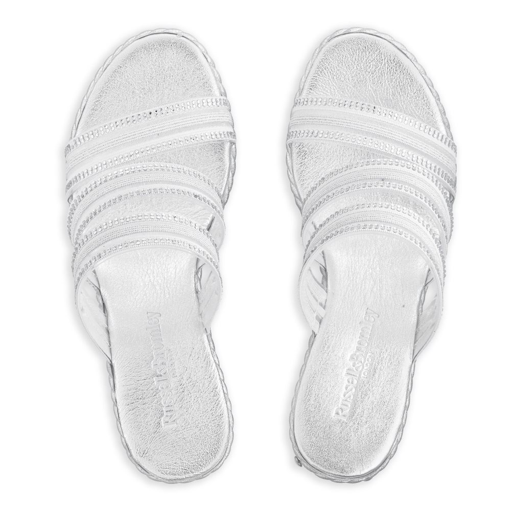 Silver Russell And Bromley Cosmic Triple Strap Women's Wedges | CA-2750M
