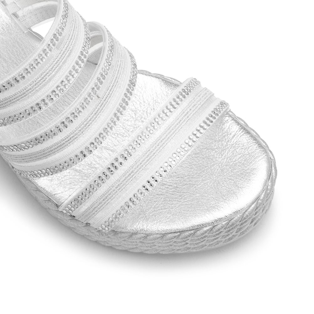 Silver Russell And Bromley Cosmic Triple Strap Women's Wedges | CA-2750M