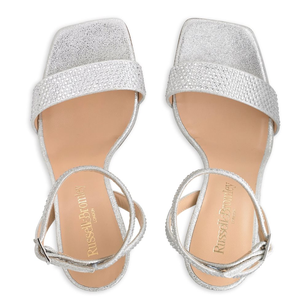 Silver Russell And Bromley Cosmo+ Strappy Women's Heels Sandals | CA-4980A