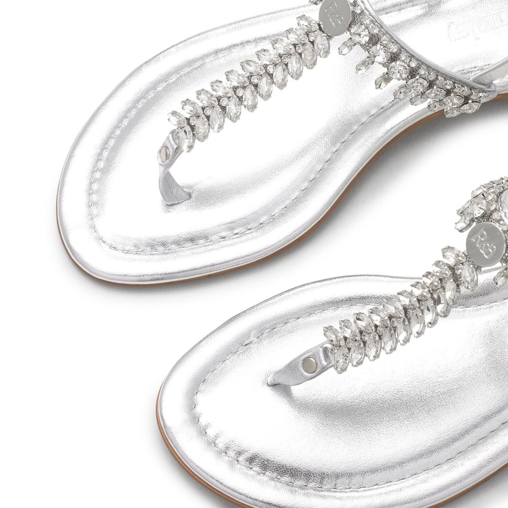 Silver Russell And Bromley Crystal Embellished Women's Flat Sandals | CA-5289Y