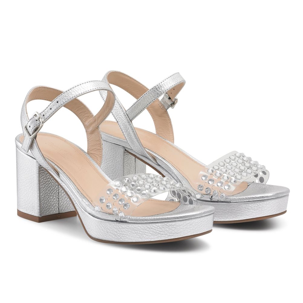 Silver Russell And Bromley Discoqueen+ Platform Women's Heels Sandals | CA-0194L