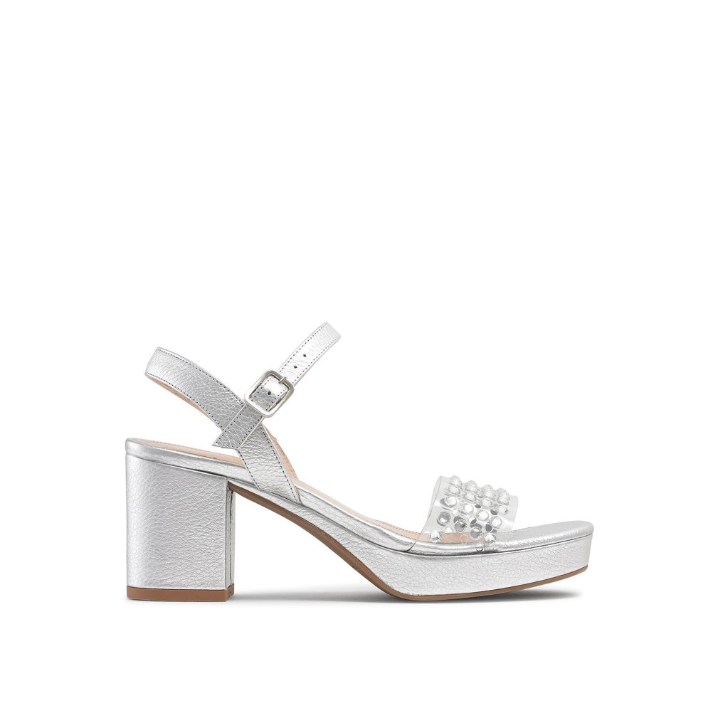 Silver Russell And Bromley Discoqueen+ Platform Women\'s Heels Sandals | CA-0194L