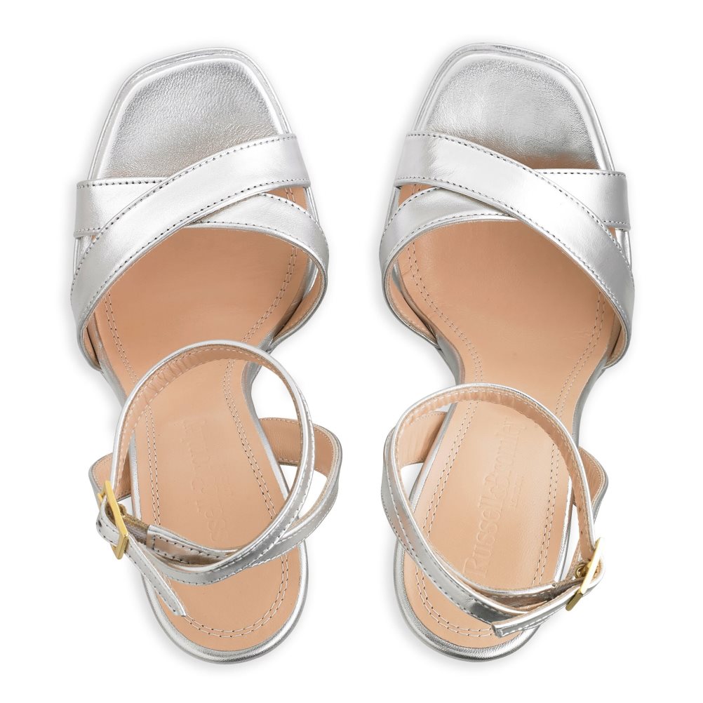 Silver Russell And Bromley Far Out Cross Strap Platform Women's Heels Sandals | CA-3256K