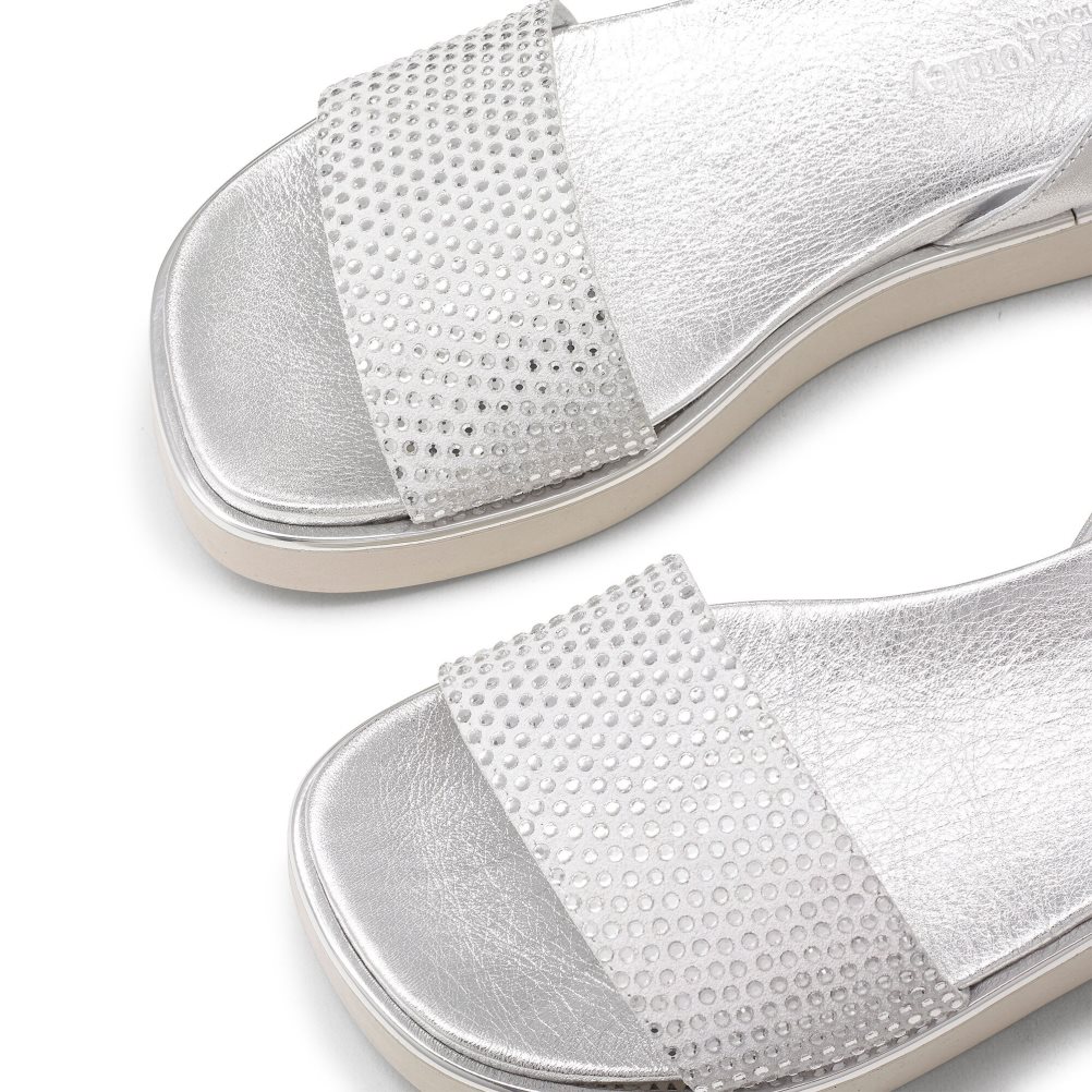 Silver Russell And Bromley Miami Diamante Footbed Women's Flat Sandals | CA-8132W