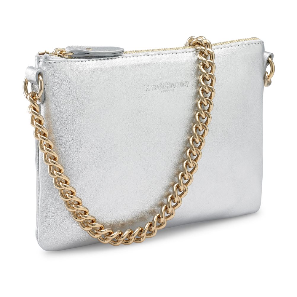 Silver Russell And Bromley On Point Chain Zip Pouch Women's Shoulder Bags | CA-0682Z
