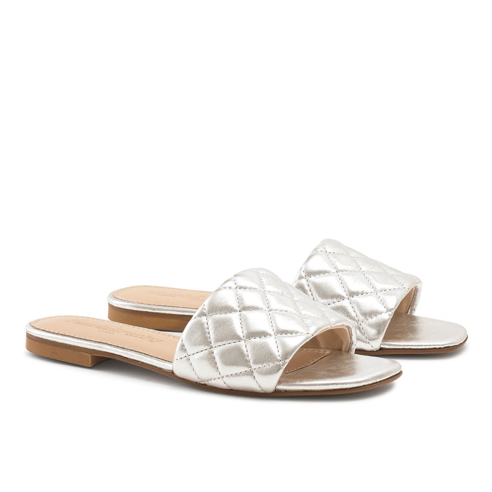 Silver Russell And Bromley Quilted Women's Flat Sandals | CA-0524J
