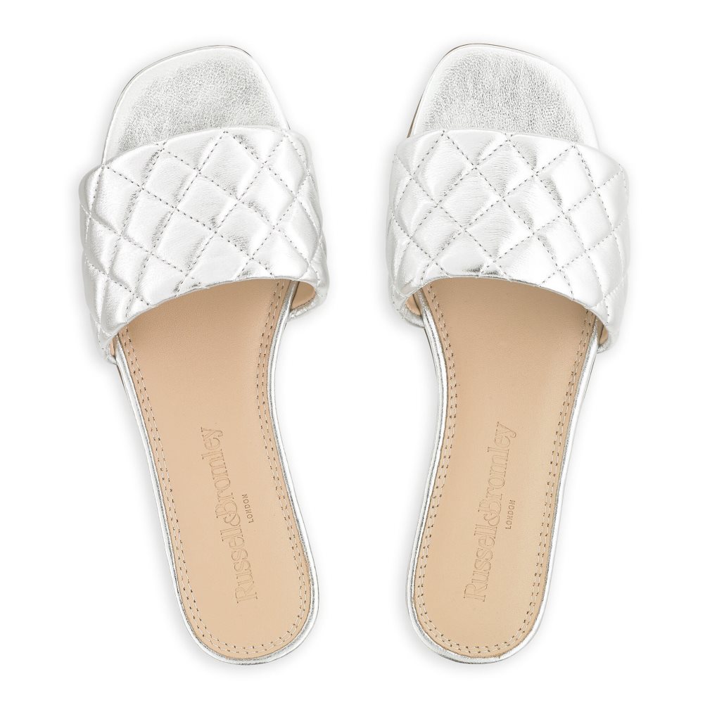 Silver Russell And Bromley Quilted Women's Flat Sandals | CA-0524J