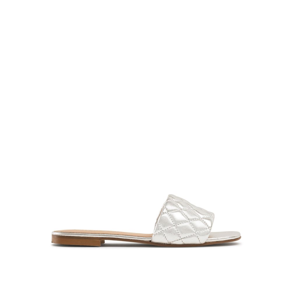 Silver Russell And Bromley Quilted Women\'s Flat Sandals | CA-0524J