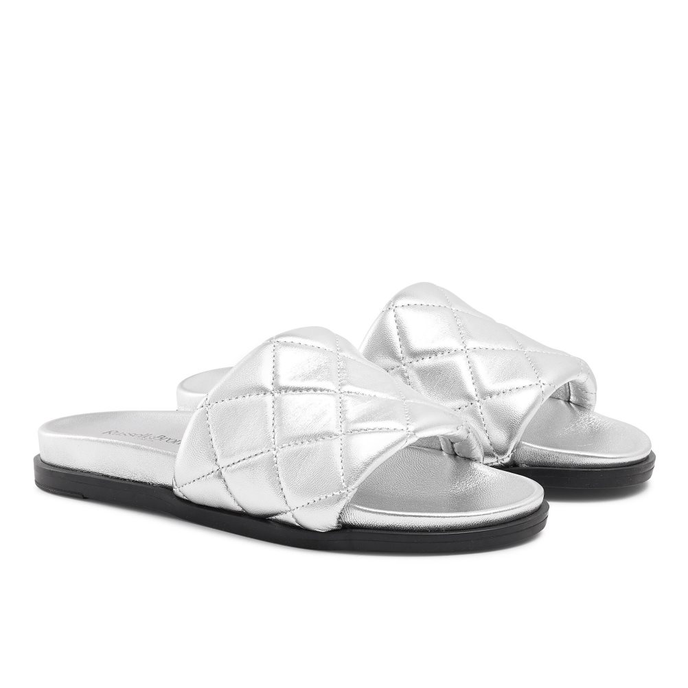 Silver Russell And Bromley Quilted Women's Slides | CA-1376H