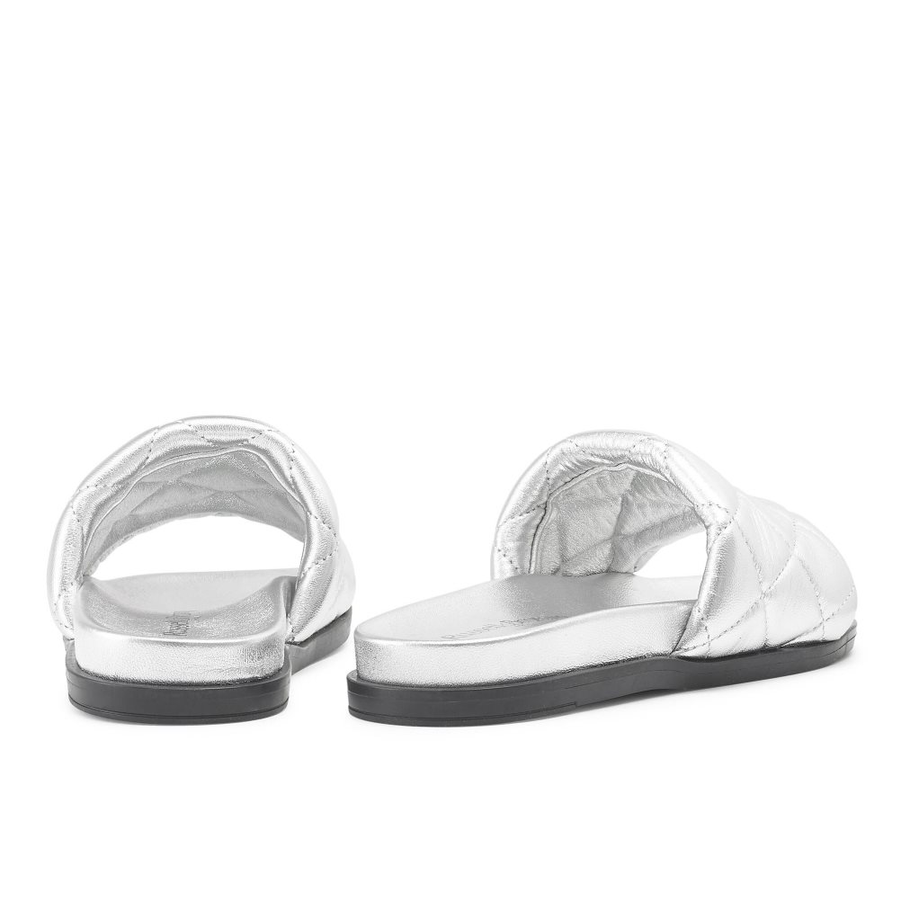 Silver Russell And Bromley Quilted Women's Slides | CA-1376H