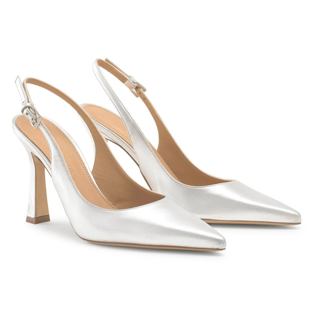 Silver Russell And Bromley Slingback Point Women's Pumps | CA-2786C