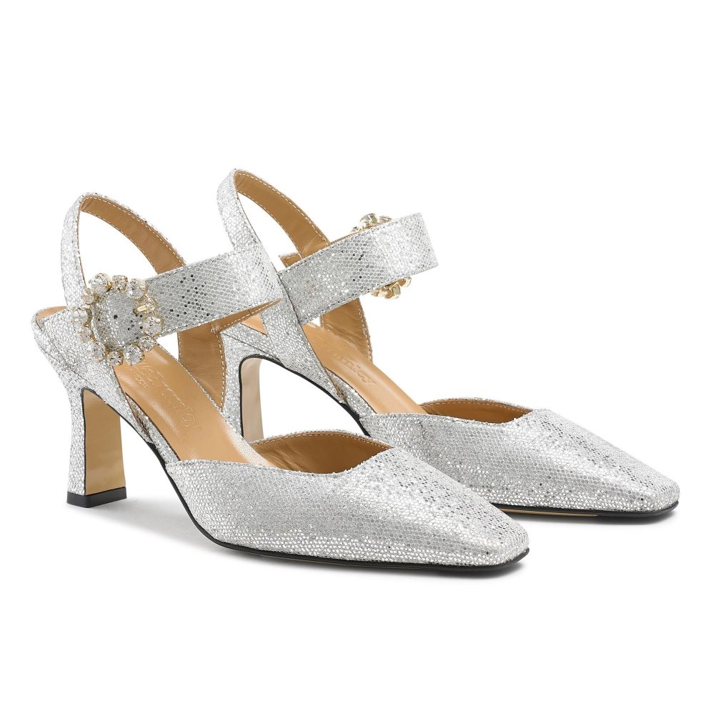 Silver Russell And Bromley Strictly Embellished Court Women's Heels | CA-4792M