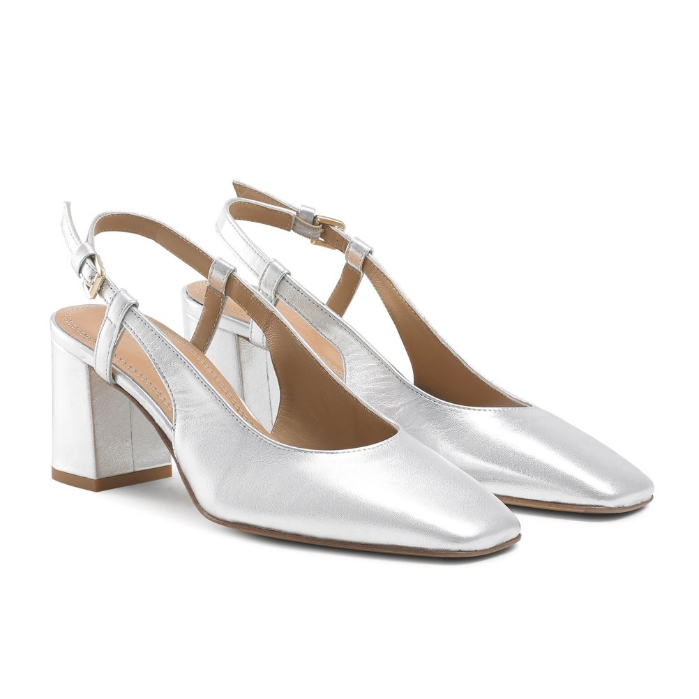Silver Russell And Bromley Sugar Pie Slingback Block Women's Heels | CA-6023W
