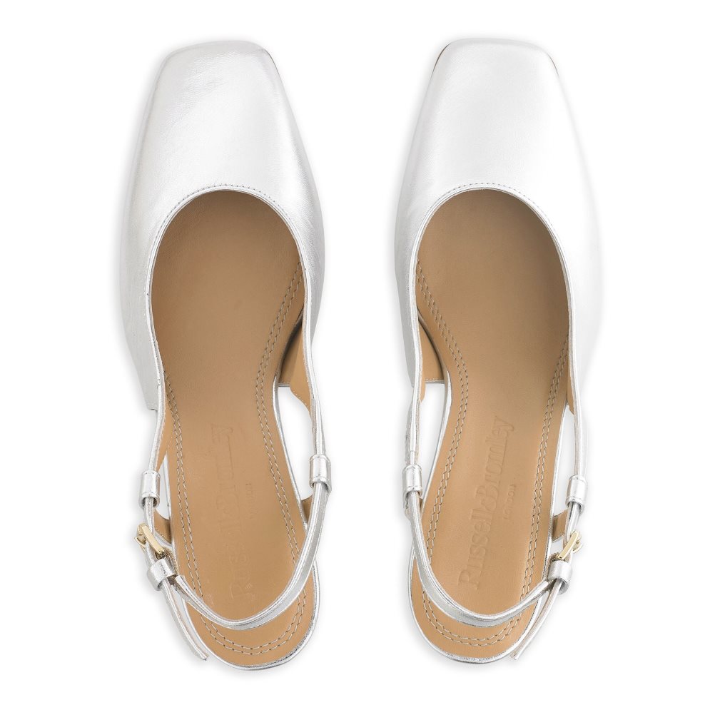 Silver Russell And Bromley Sugar Pie Slingback Block Women's Heels | CA-6023W