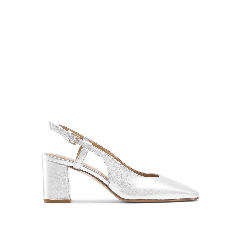 Silver Russell And Bromley Sugar Pie Slingback Block Women\'s Heels | CA-6023W
