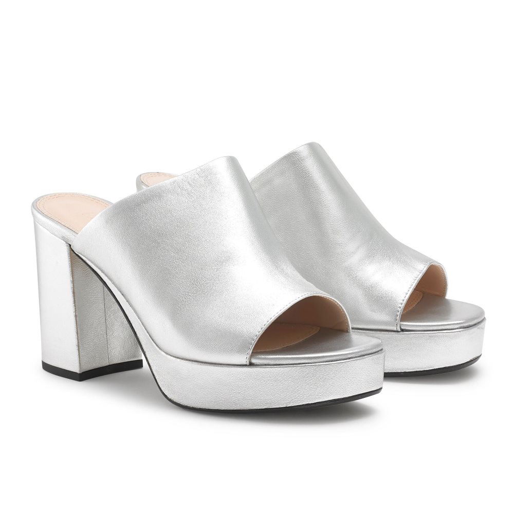 Silver Russell And Bromley Topmule Platform Women's Mules | CA-9351K