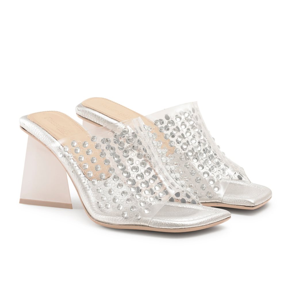 Silver Russell And Bromley Zeus Perspex Women's Mules | CA-6230O