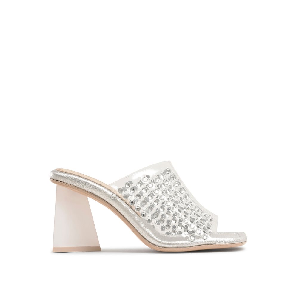Silver Russell And Bromley Zeus Perspex Women\'s Mules | CA-6230O