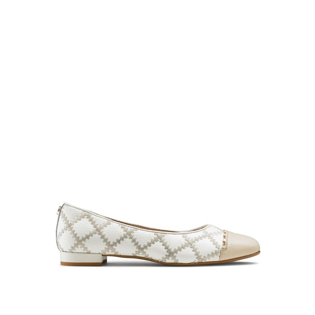 White / Beige Russell And Bromley Boulevard2 Women\'s Ballet Flats | CA-4502K