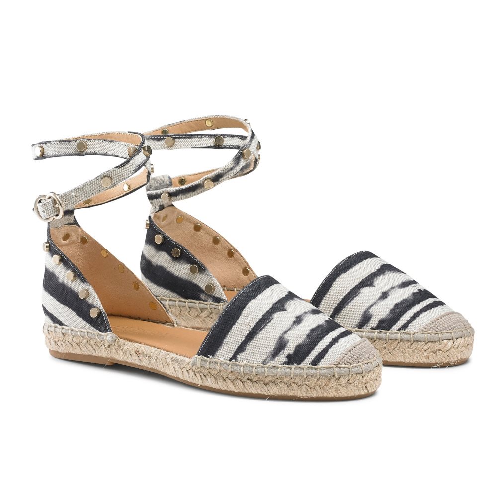White / Black Russell And Bromley Coin Wrap Ankle Wrap Women's Flat Sandals | CA-6847A