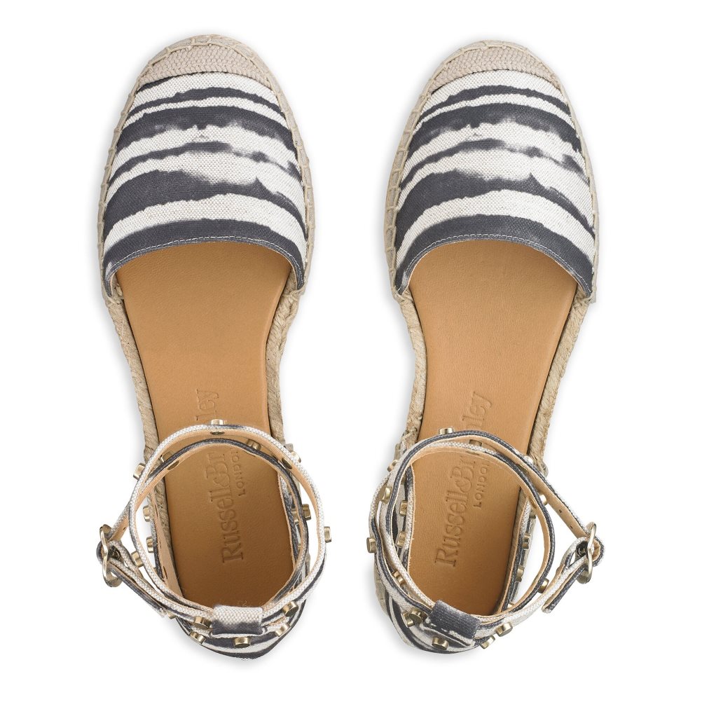 White / Black Russell And Bromley Coin Wrap Ankle Wrap Women's Flat Sandals | CA-6847A