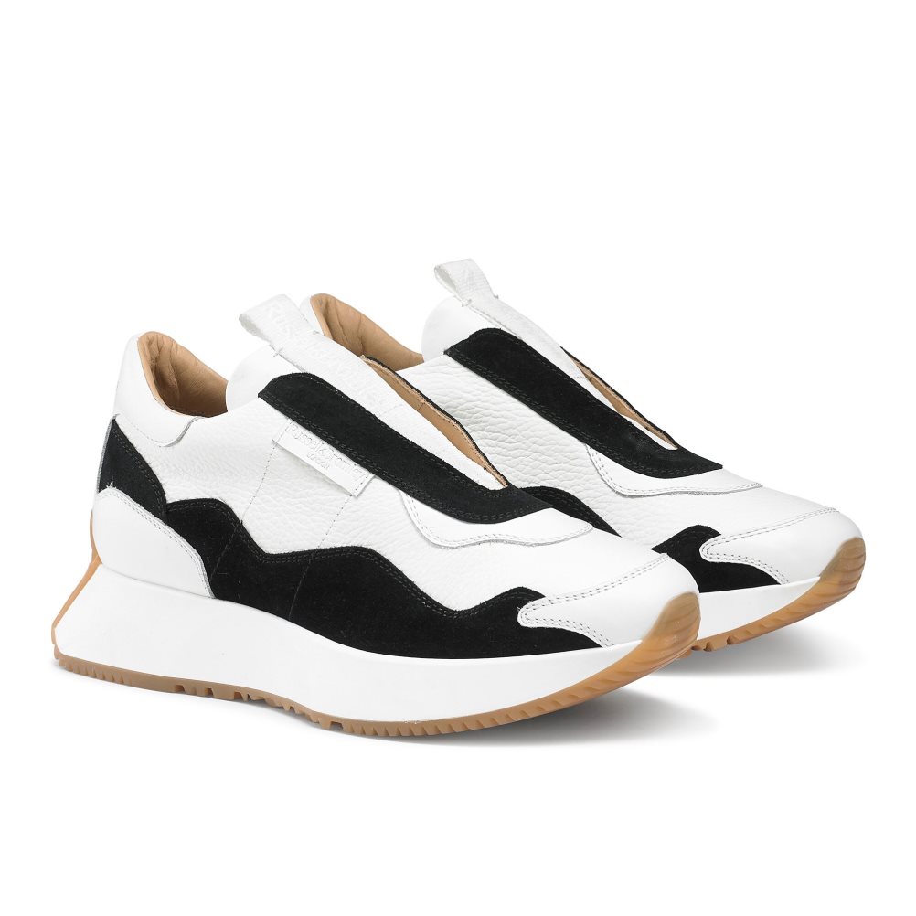 White / Black Russell And Bromley Timeless Flared Laceless Women's Sneakers | CA-9635S