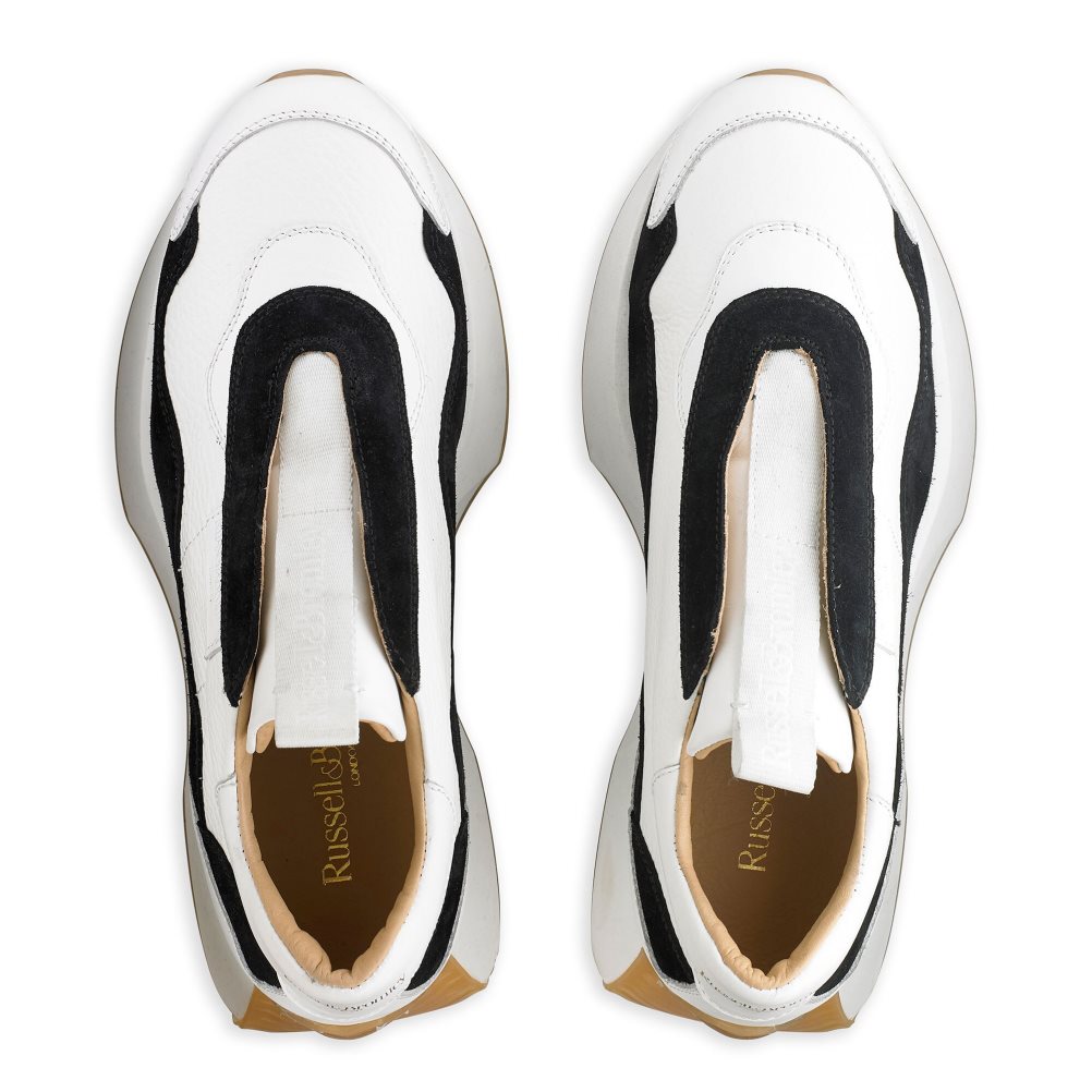 White / Black Russell And Bromley Timeless Flared Laceless Women's Sneakers | CA-9635S