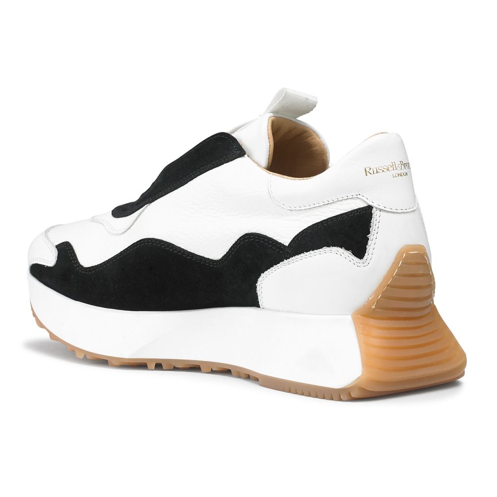 White / Black Russell And Bromley Timeless Flared Laceless Women's Sneakers | CA-9635S