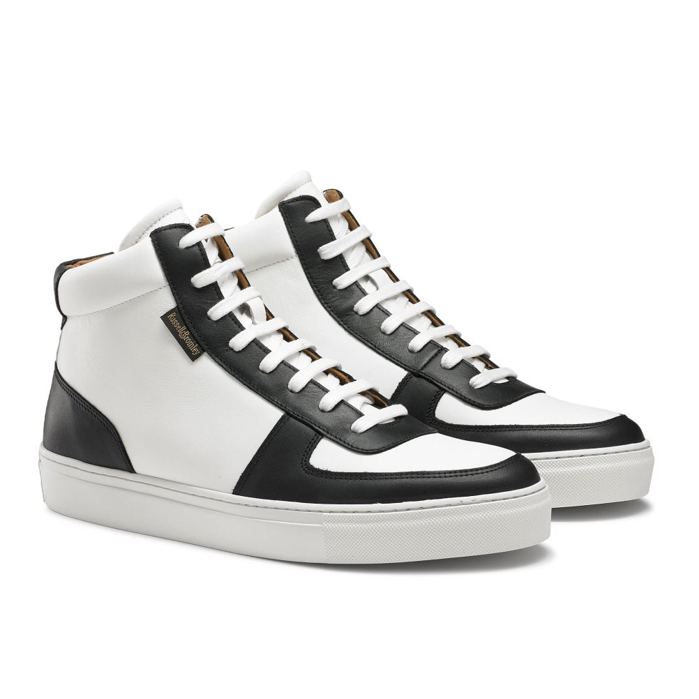 White / Black Russell And Bromley Upfield High Top Men's Sneakers | CA-6230R
