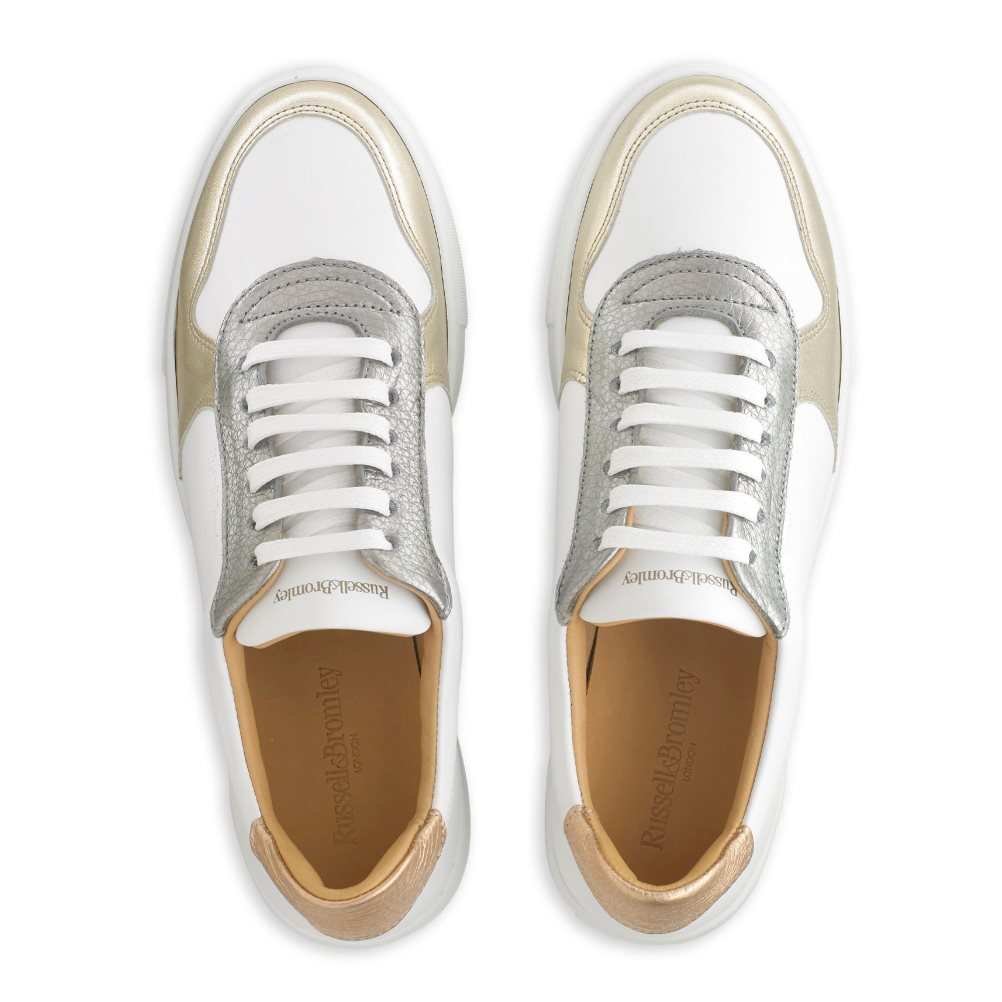 White / Gold Russell And Bromley Park Lace Lace-up Women's Platform Shoes | CA-8194N