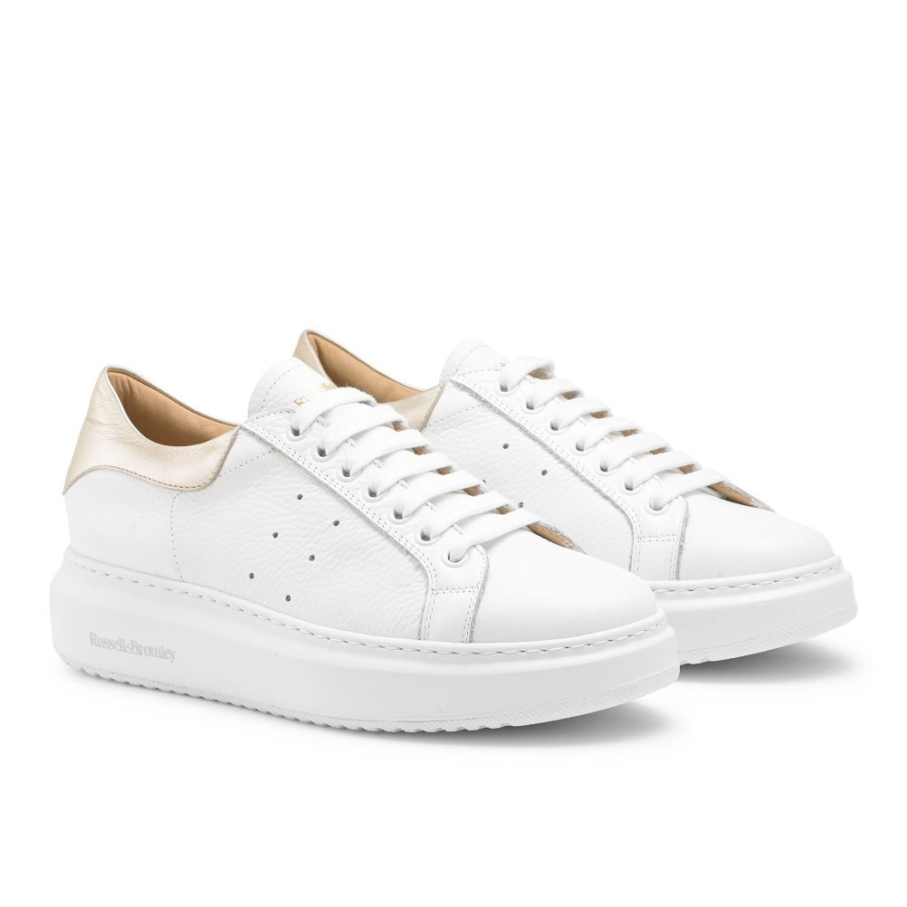 White / Gold Russell And Bromley Present Lace Up Women's Platform Shoes | CA-8295S