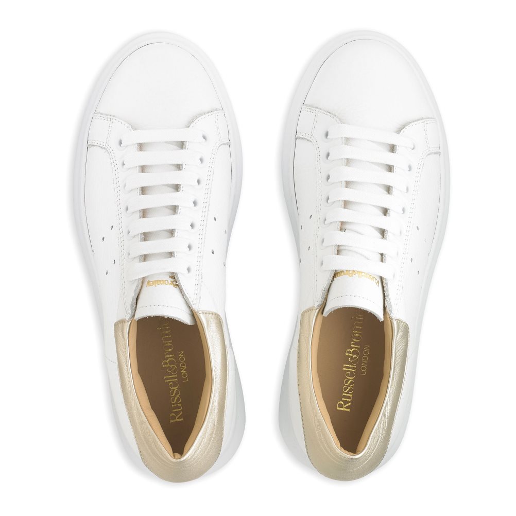 White / Gold Russell And Bromley Present Lace Up Women's Platform Shoes | CA-8295S