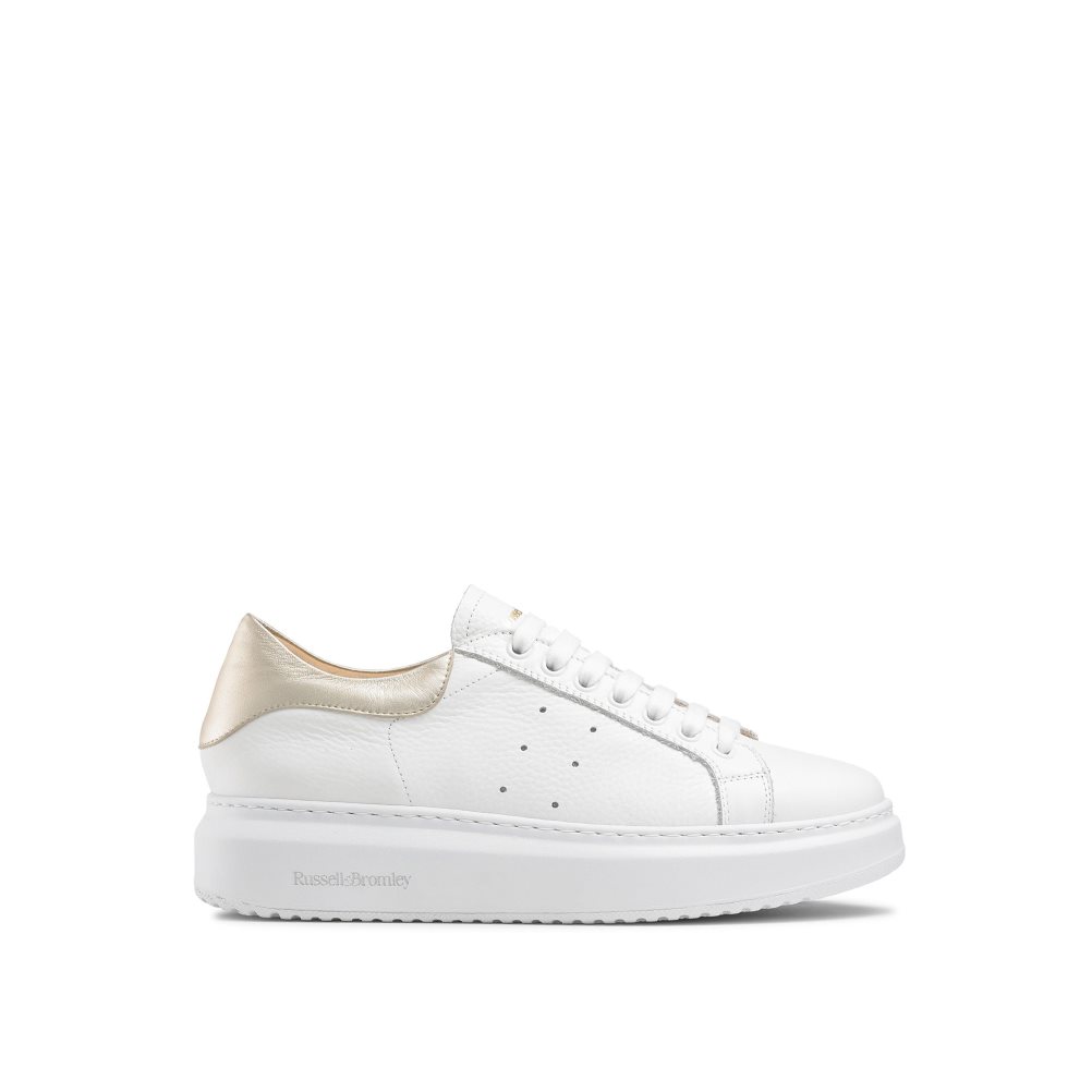 White / Gold Russell And Bromley Present Lace Up Women\'s Platform Shoes | CA-8295S