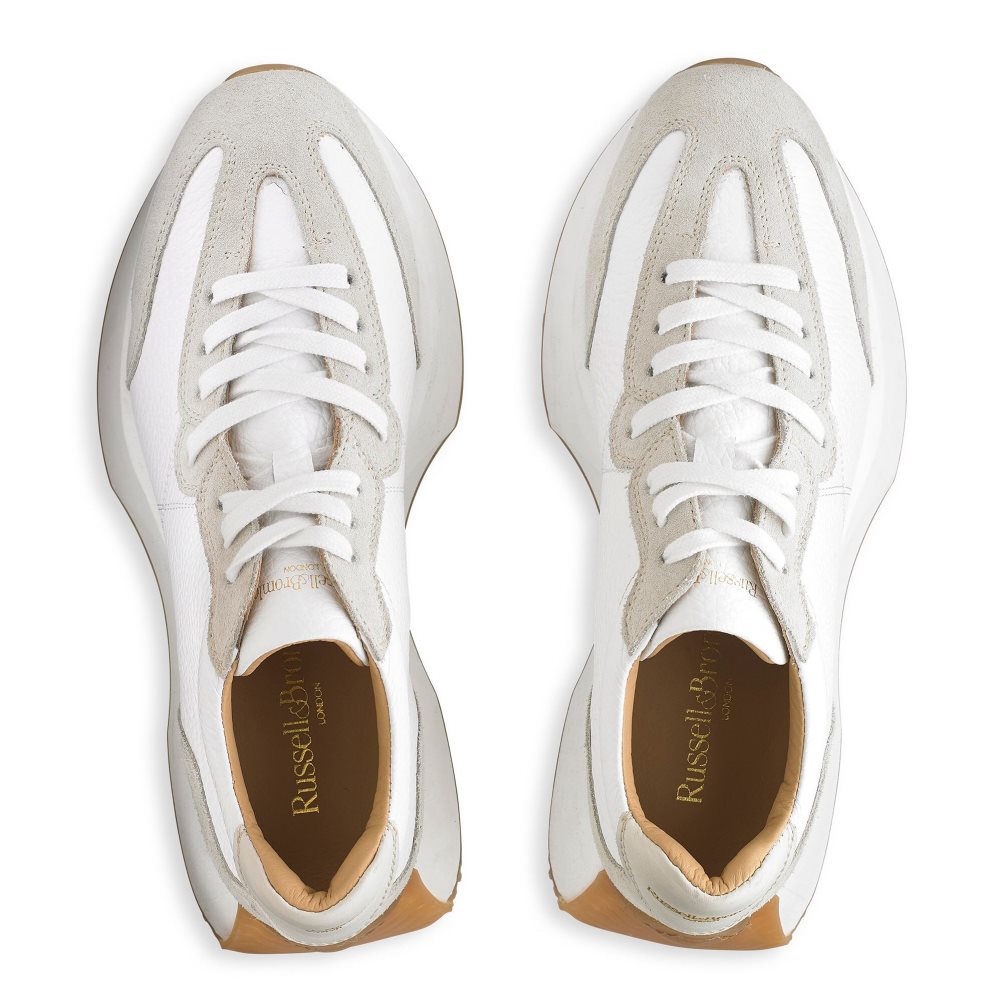 White / Grey Russell And Bromley Hourglass Flared Sole Women's Sneakers | CA-2961M