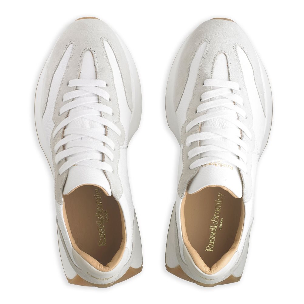 White / Grey Russell And Bromley Hourglass M Flared Sole Men's Sneakers | CA-6310U