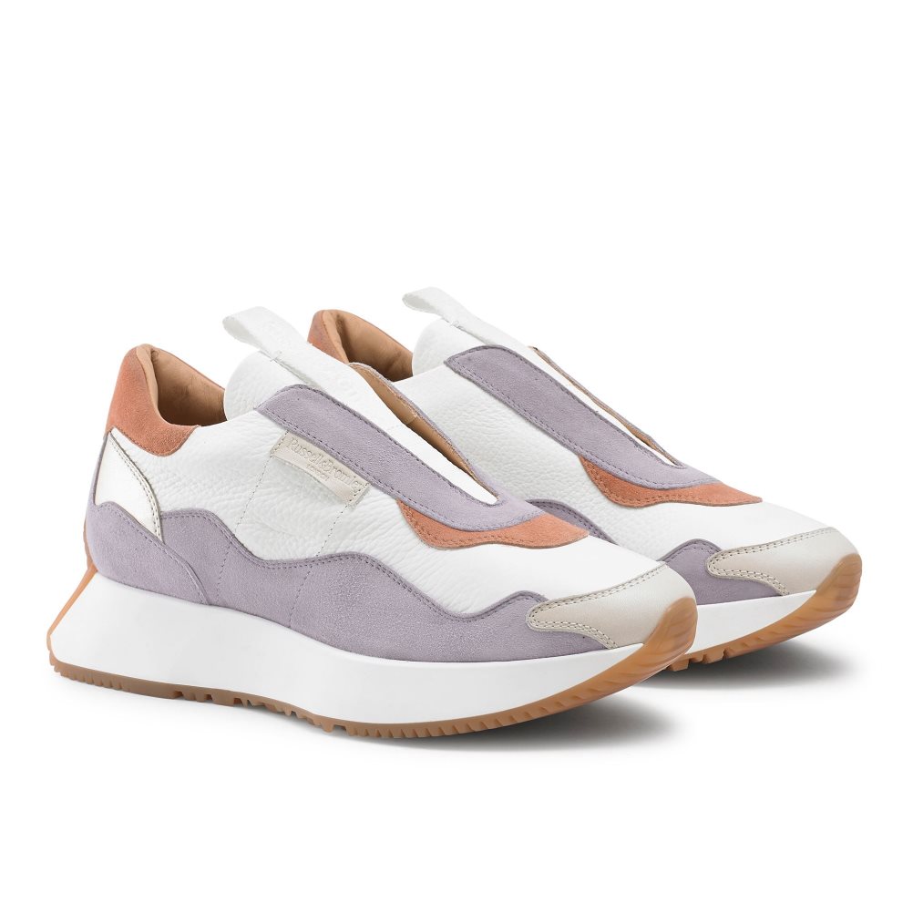White / Lavender Russell And Bromley Timeless Flared Laceless Women's Sneakers | CA-4523N