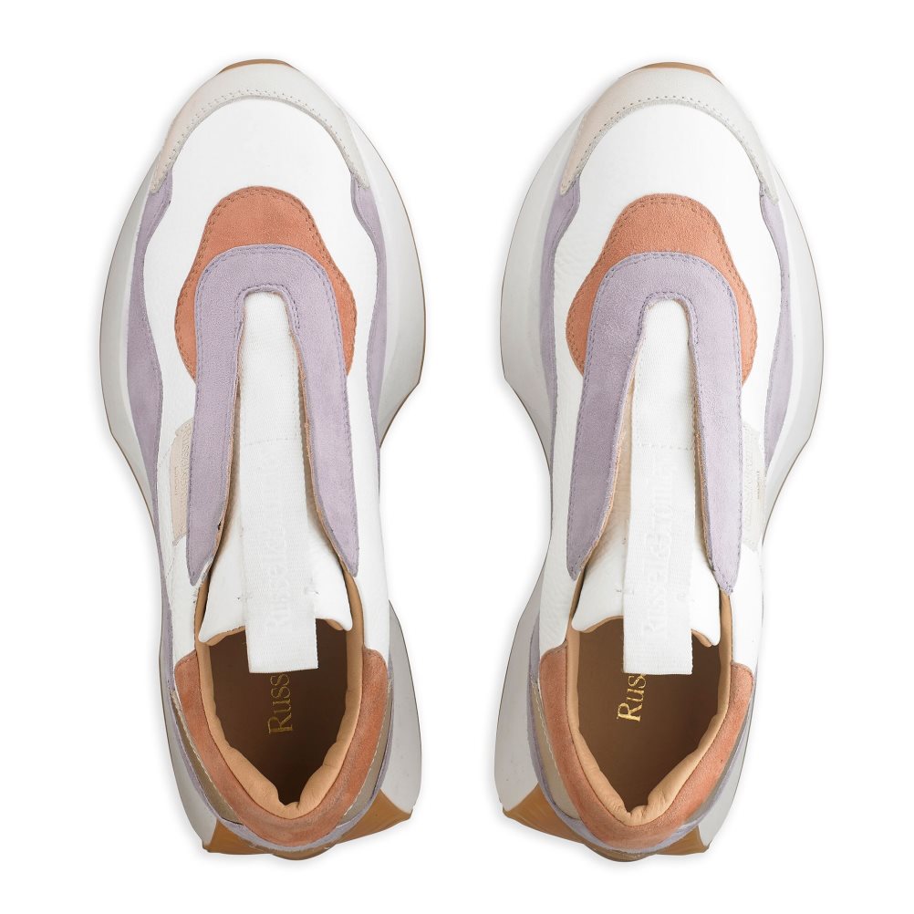 White / Lavender Russell And Bromley Timeless Flared Laceless Women's Sneakers | CA-4523N
