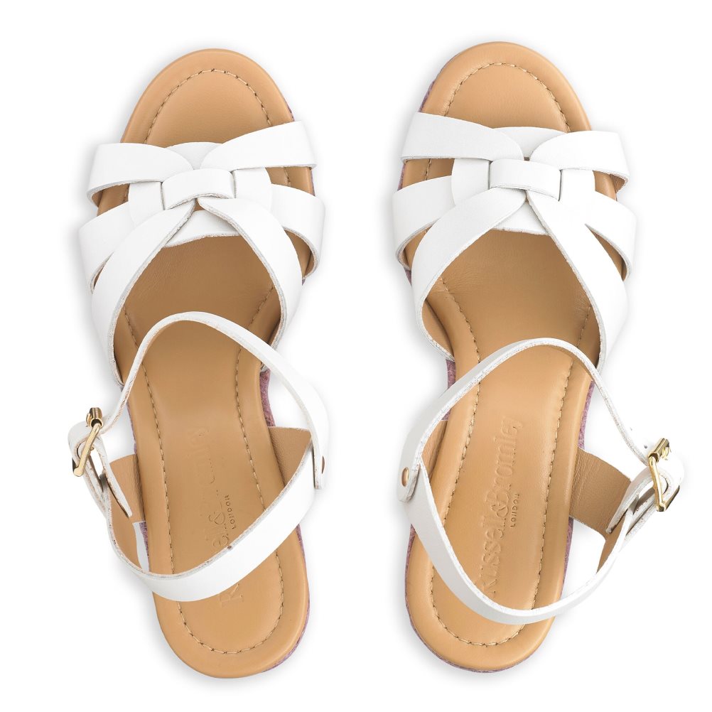 White / Multicolor Russell And Bromley Headspin Woven Espadrille Women's Wedges | CA-5369N